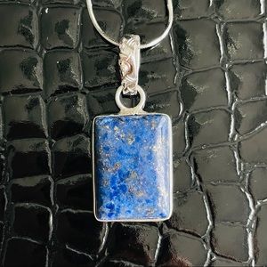 Natural Lapis Lazuli Sterling Silver Pendant Necklace